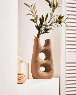 Clearance Beliani Vaso da fiori UARU Gres porcellanato 27 cm Marrone