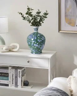 Online Beliani Vaso da fiori VALLADOLID Porcellana 36 cm Verde Bianco Blu Verde