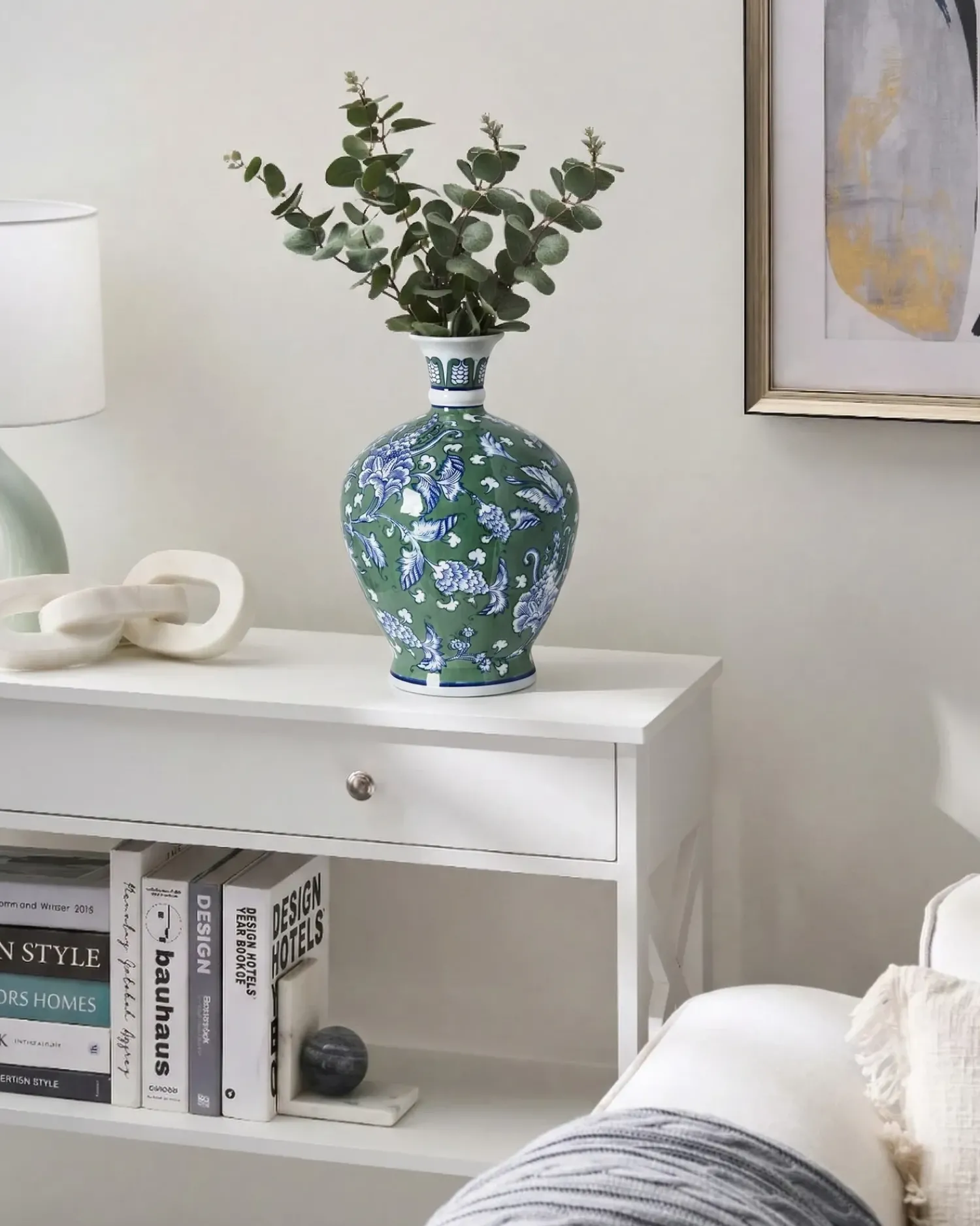 Online Beliani Vaso da fiori VALLADOLID Porcellana 36 cm Verde Bianco Blu Verde