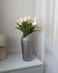 Hot Beliani Vaso decorativo APAMEA Gres porcellanato 33 cm Argento