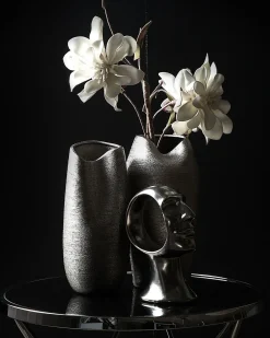 Hot Beliani Vaso decorativo APAMEA Gres porcellanato 33 cm Argento