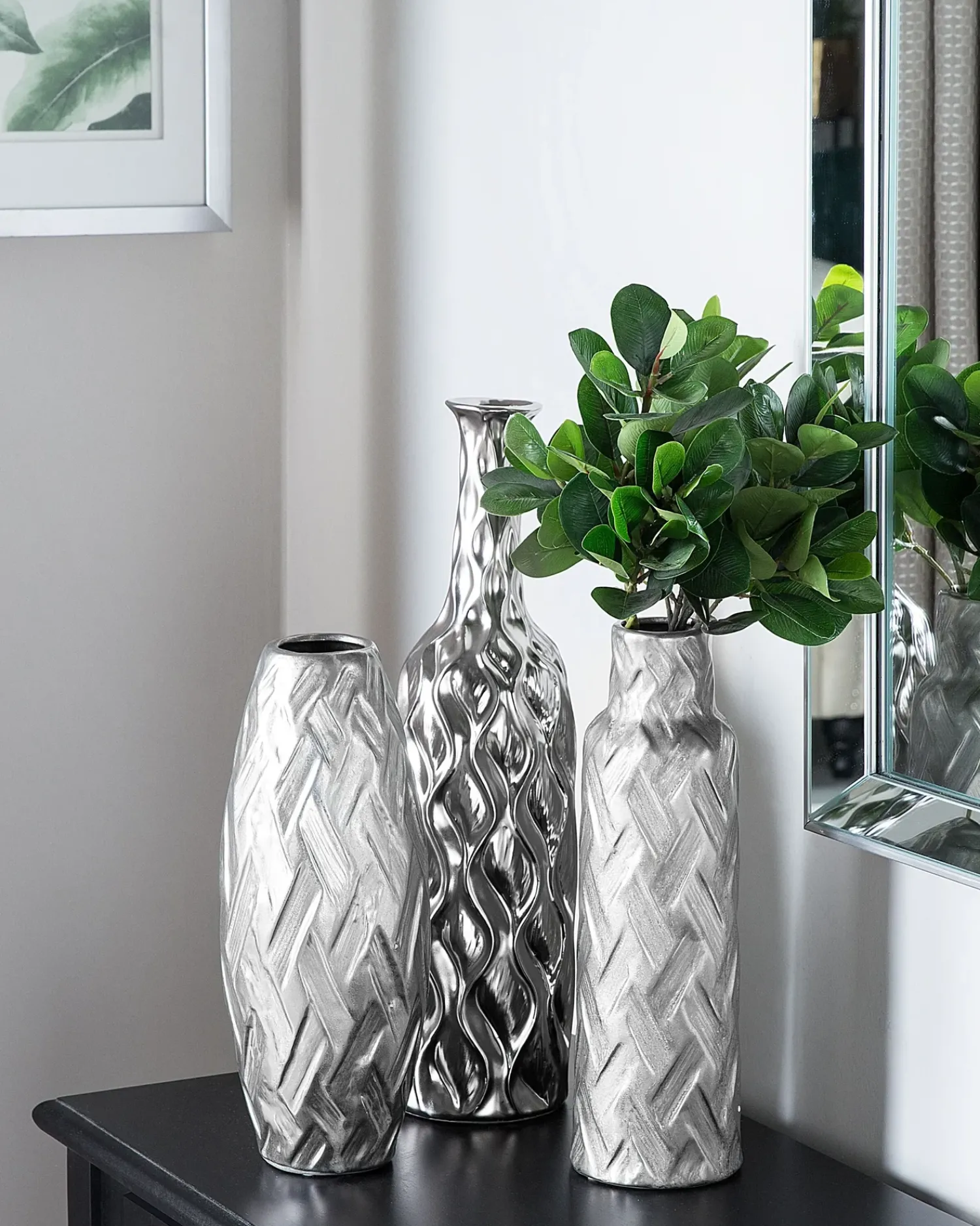 Clearance Beliani Vaso decorativo ARPAD Gres porcellanato 33 cm Argento