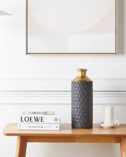Outlet Beliani Vaso decorativo ARSIN Gres porcellanato 39 cm Nero Oro Nero