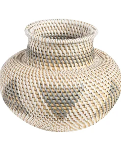 Best Beliani Vaso decorativo ASAHAN Rattan 22 cm Naturale Beige Bianco Naturale Grigio
