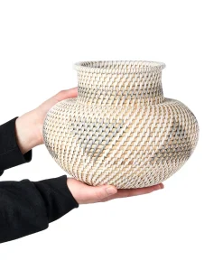 Best Beliani Vaso decorativo ASAHAN Rattan 22 cm Naturale Beige Bianco Naturale Grigio