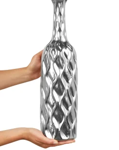 Beliani Vaso decorativo BASSANIA Gres porcellanato 45 cm Argento