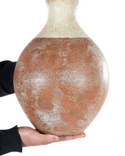 Outlet Beliani Vaso decorativo BURSA Ceramica 37 cm Marrone chiaro Bianco Marrone