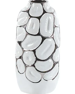 Beliani Vaso decorativo CENABUM Gres porcellanato Bianco Bianco Argento