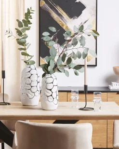 Beliani Vaso decorativo CENABUM Gres porcellanato Bianco Bianco Argento