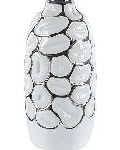 Sale Beliani Vaso decorativo CENABUM Gres porcellanato Bianco Bianco Argento