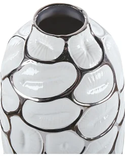 Sale Beliani Vaso decorativo CENABUM Gres porcellanato Bianco Bianco Argento