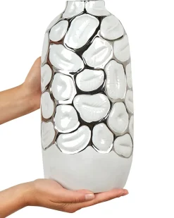 Sale Beliani Vaso decorativo CENABUM Gres porcellanato Bianco Bianco Argento
