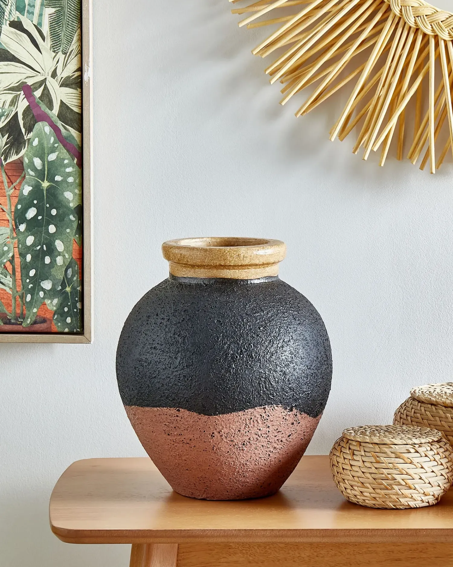 Clearance Beliani Vaso decorativo DAULIS Ceramica 31 cm Nero Nero Oro Rosa