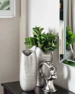 Sale Beliani Vaso decorativo DERBE Gres porcellanato 32 cm Argento
