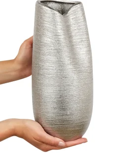 Sale Beliani Vaso decorativo DERBE Gres porcellanato 32 cm Argento