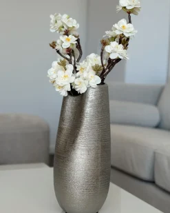 Sale Beliani Vaso decorativo DERBE Gres porcellanato 32 cm Argento