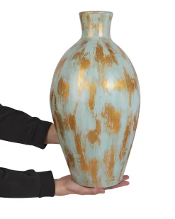 Outlet Beliani Vaso decorativo DIKAJA Ceramica 45 cm Blu Oro Blu