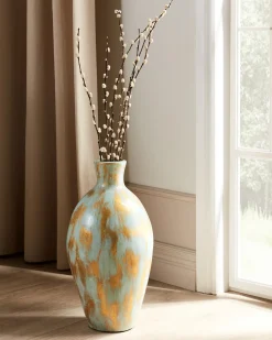 Outlet Beliani Vaso decorativo DIKAJA Ceramica 45 cm Blu Oro Blu