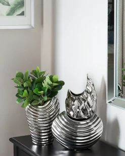 Clearance Beliani Vaso decorativo ECETRA Gres porcellanato 26 cm Argento