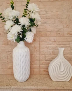 Online Beliani Vaso decorativo EMAR Gres porcellanato 31 cm Bianco