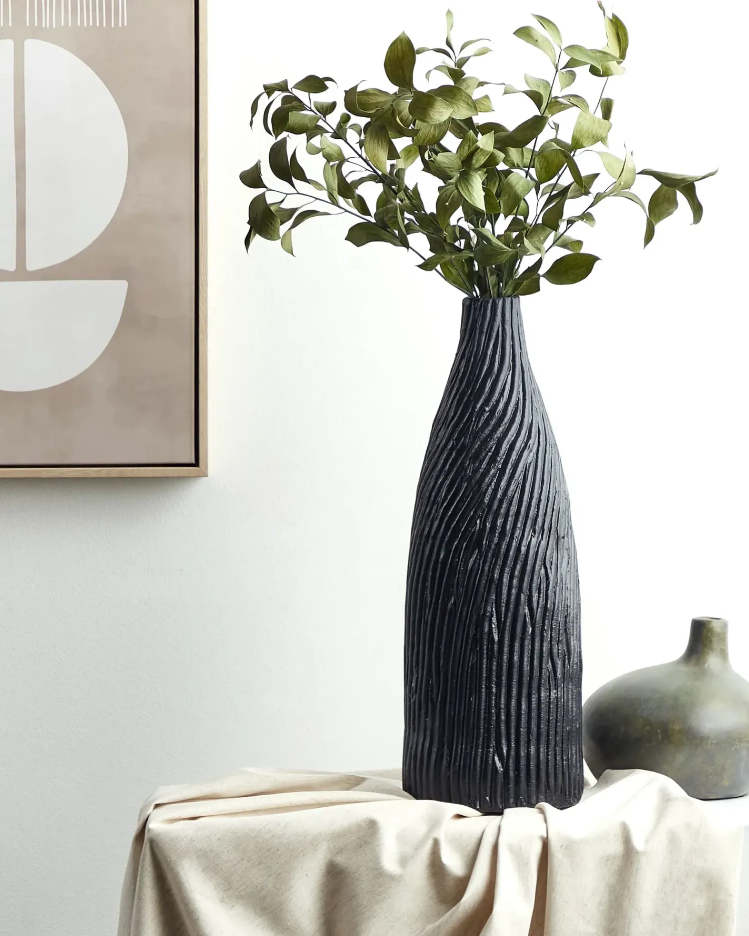 Hot Beliani Vaso decorativo FLORENTIA Ceramica 50 cm Nero Nero Oro
