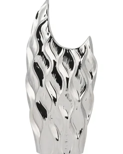 Beliani Vaso decorativo HALUZA Gres porcellanato 35 cm Argento