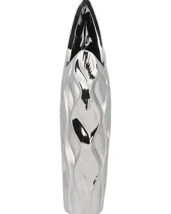Beliani Vaso decorativo HALUZA Gres porcellanato 35 cm Argento