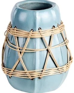 Discount Beliani Vaso decorativo KAMERING Ceramica 27 cm Blu Beige Blu