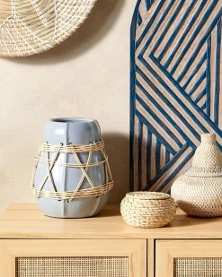 Discount Beliani Vaso decorativo KAMERING Ceramica 27 cm Blu Beige Blu