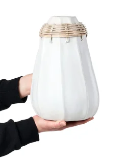 Hot Beliani Vaso decorativo KAMPAR Ceramica 30 cm Bianco Beige Bianco