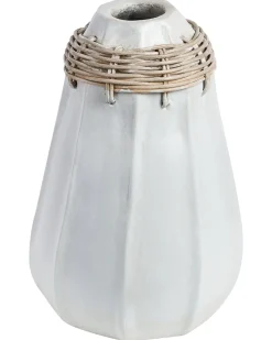 Hot Beliani Vaso decorativo KAMPAR Ceramica 30 cm Bianco Beige Bianco