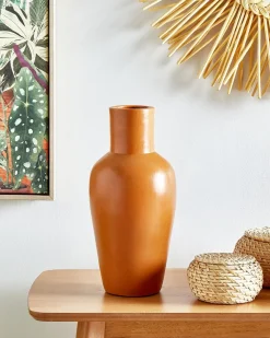 Clearance Beliani Vaso decorativo KARFI Ceramica 37 cm Arancione