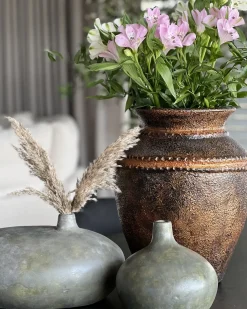 Sale Beliani Vaso decorativo KLANG Ceramica 18 cm Grigio Oro Grigio