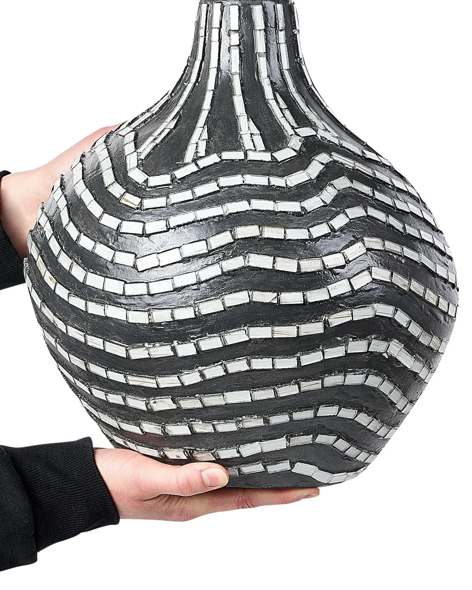 Clearance Beliani Vaso decorativo KUALU Ceramica 35 cm Nero Bianco Nero