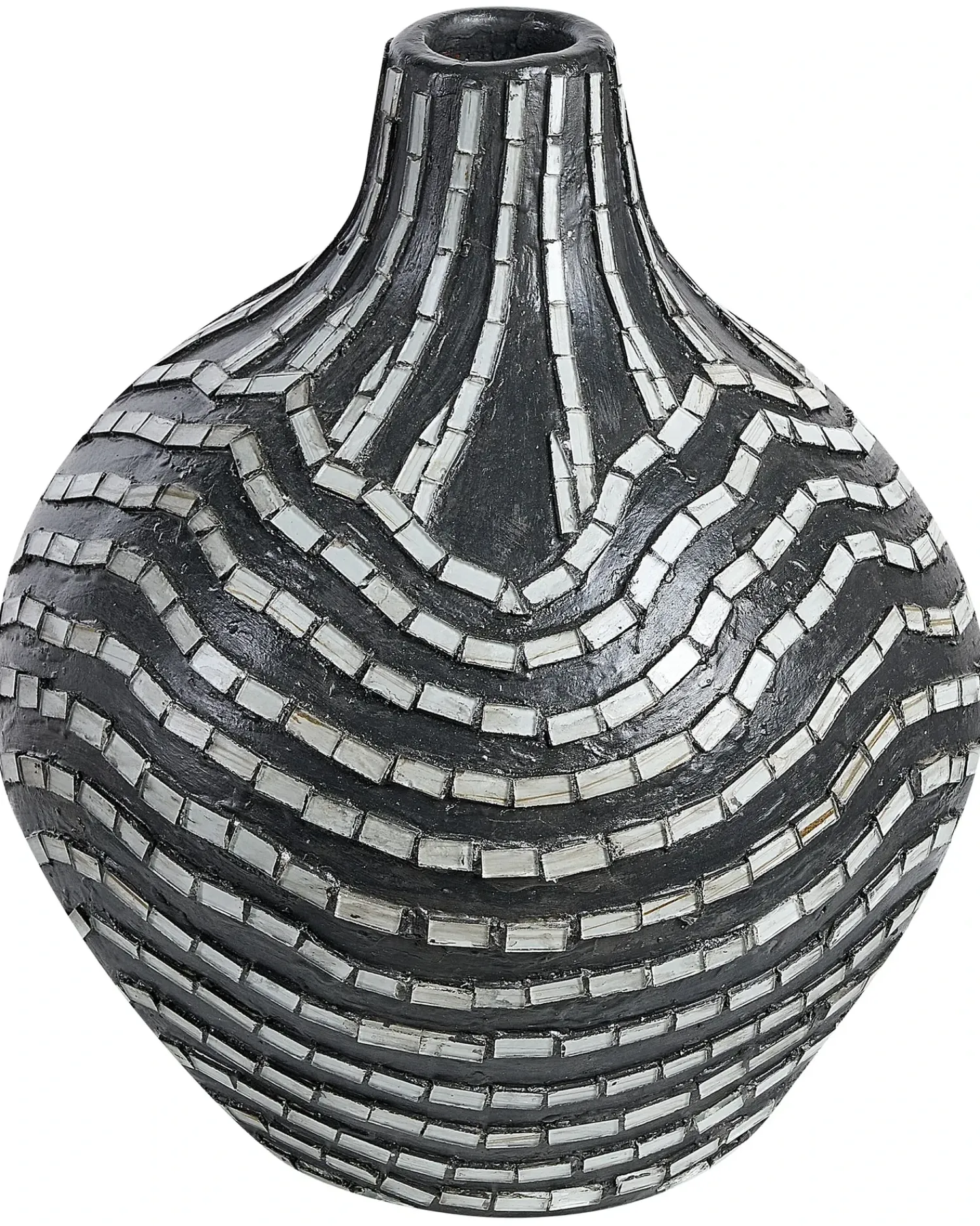 Clearance Beliani Vaso decorativo KUALU Ceramica 35 cm Nero Bianco Nero