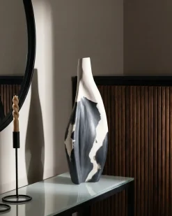 Online Beliani Vaso decorativo LAGOS Legno di mango 40 cm Nero/Beige Beige Nero