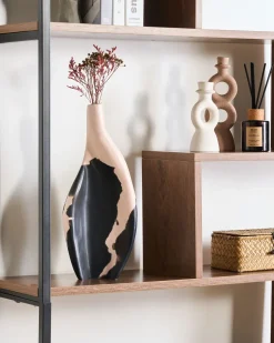Online Beliani Vaso decorativo LAGOS Legno di mango 40 cm Nero/Beige Beige Nero