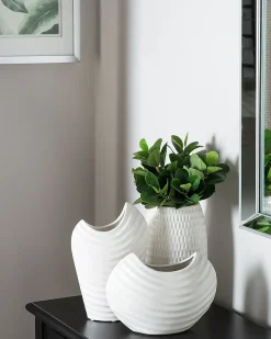 New Beliani Vaso decorativo LINZI Gres porcellanato 25 cm Bianco