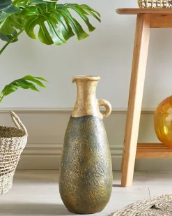 Hot Beliani Vaso decorativo MARONEJA Ceramica 50 cm Verde Oro Verde