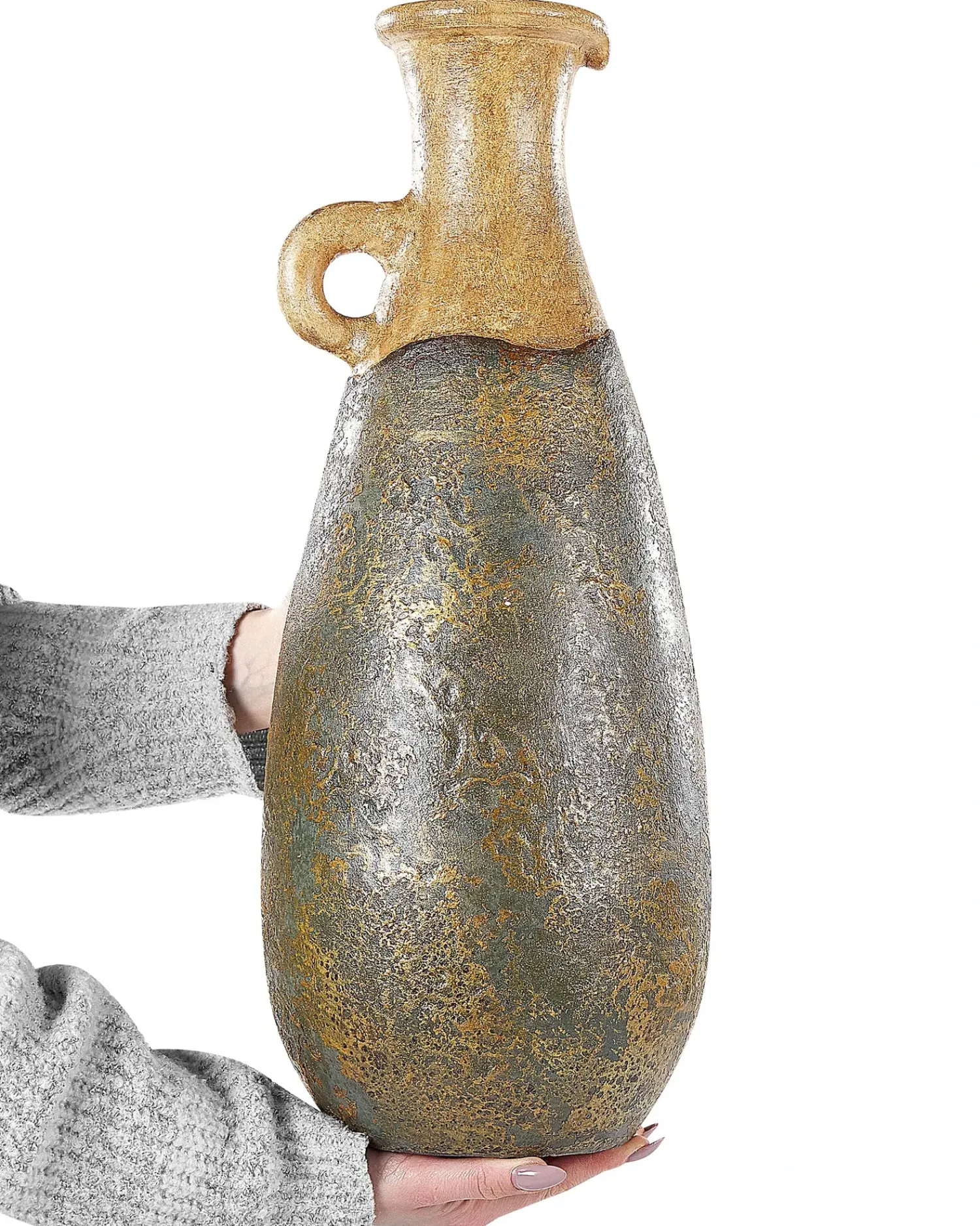 Hot Beliani Vaso decorativo MARONEJA Ceramica 50 cm Verde Oro Verde