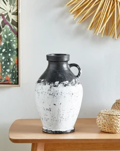 Outlet Beliani Vaso decorativo MASSALIA Ceramica 33 cm Bianco Bianco Nero