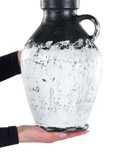 Outlet Beliani Vaso decorativo MASSALIA Ceramica 33 cm Bianco Bianco Nero