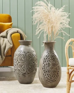 Hot Beliani Vaso decorativo MEGARA Ceramica 51 cm Grigio
