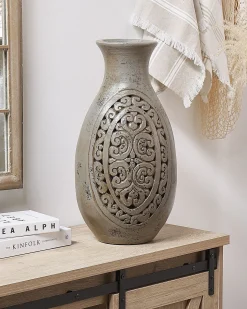 Hot Beliani Vaso decorativo MEGARA Ceramica 51 cm Grigio