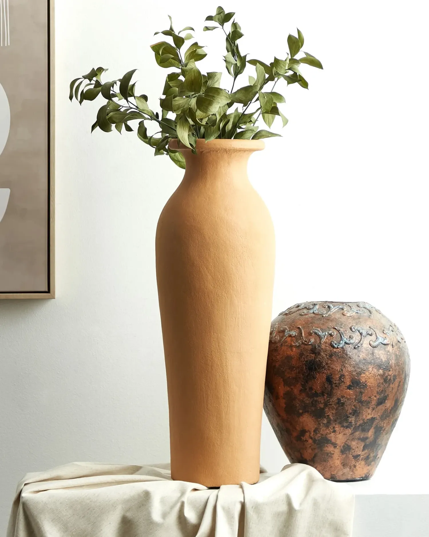 Beliani Vaso decorativo MUAR Ceramica 60 cm Arancione