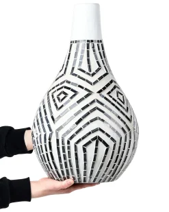 Best Beliani Vaso decorativo OMBILIN Ceramica 50 cm Bianco Bianco Nero
