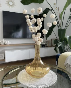 Outlet Beliani Vaso decorativo PANEER Vetro 30 cm Giallo