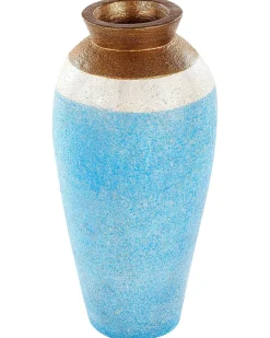 Online Beliani Vaso decorativo PLATEJE Ceramica 42 cm Blu Bianco Blu Oro