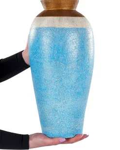 Online Beliani Vaso decorativo PLATEJE Ceramica 42 cm Blu Bianco Blu Oro