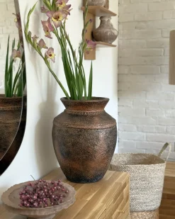Hot Beliani Vaso decorativo PUCHONG Ceramica 40 cm Rame